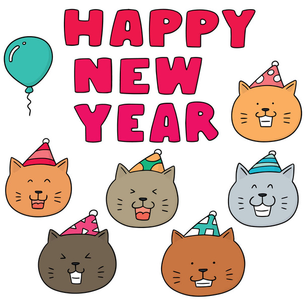 Yeni yıl kutlama kümesi vektör, kedi - Vektör, Görsel