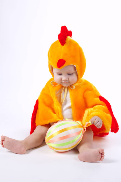 little funny boy in chicken costume - Fotó, kép