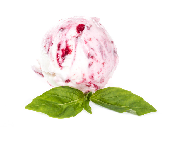 Scoop di gelato alla fragola dall'alto su sfondo bianco
 - Foto, immagini