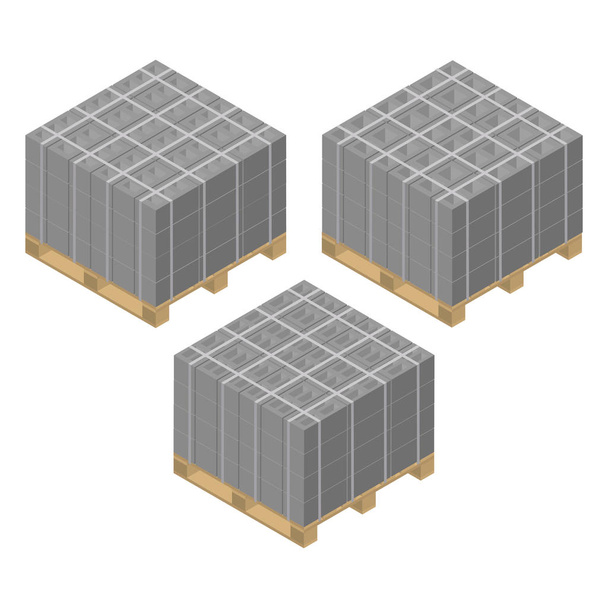 Isometric wooden pallet with cinder blocks, vector illustration. - Vector, Image