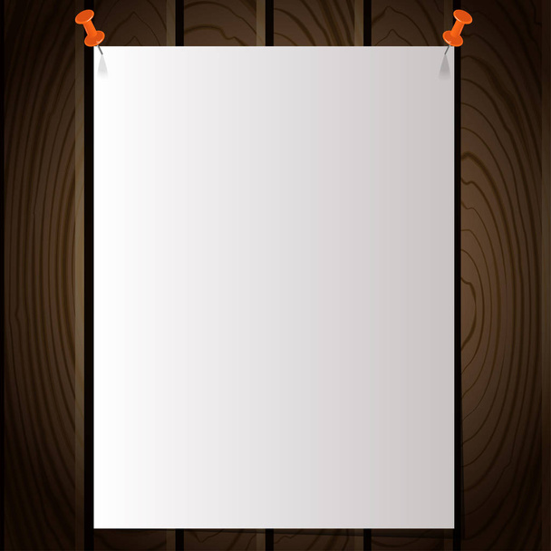 Λευκό Σημείωση post μοτίβο με τις καρφίτσες στον ξύλινο τοίχο. - Διάνυσμα, εικόνα