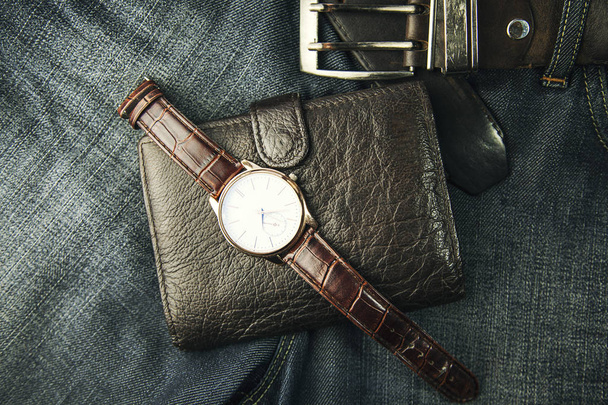 watch,wallet and jeans  - Фото, зображення