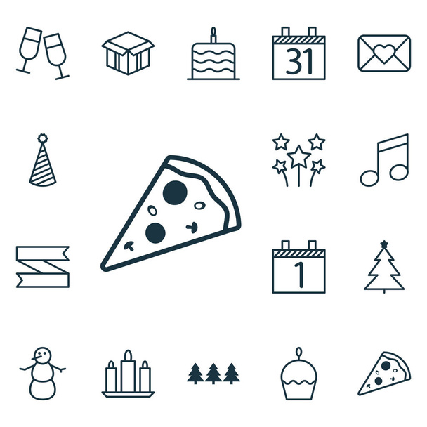 Conjunto de 16 iconos de Feliz Año Nuevo. Puede ser utilizado para el Web, móvil, interfaz de usuario y diseño infográfico. Incluye elementos tales como vela, Navidad, magdalena y más
. - Vector, Imagen