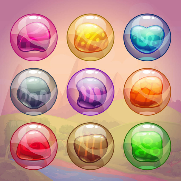 Colorful glossy bubbles with magic stones inside - Vetor, Imagem
