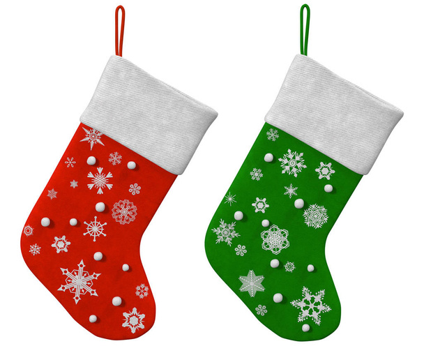 Dva vánoční ponožka na bílém pozadí, 3d obrázek - Fotografie, Obrázek