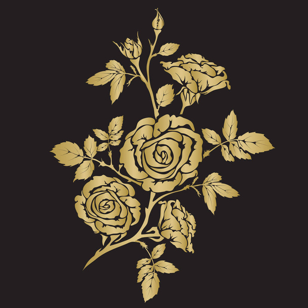 Silhouette Rosenzweig mit geöffneten Blüten und Knospen - Vektor, Bild