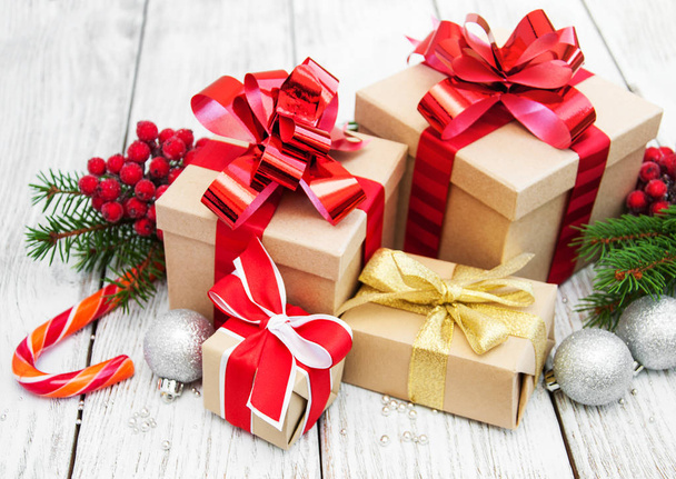 christmas gift box and decorations - 写真・画像