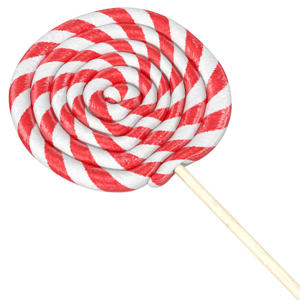 Czerwony i biały spirala lizak na białym tle na białym tle, renderowania 3d - Zdjęcie, obraz