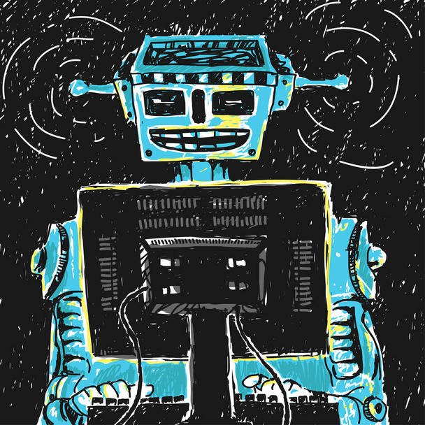ロボットとコンピューターのベクトル図 - ベクター画像