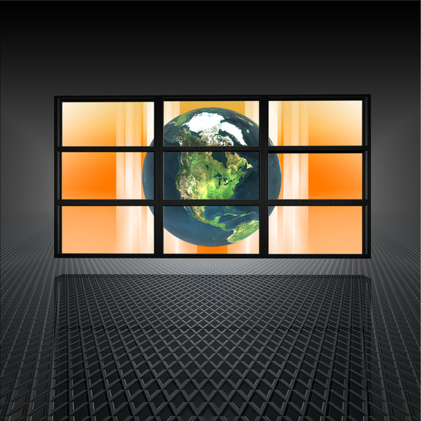 Video wall with earth on the screens - Φωτογραφία, εικόνα