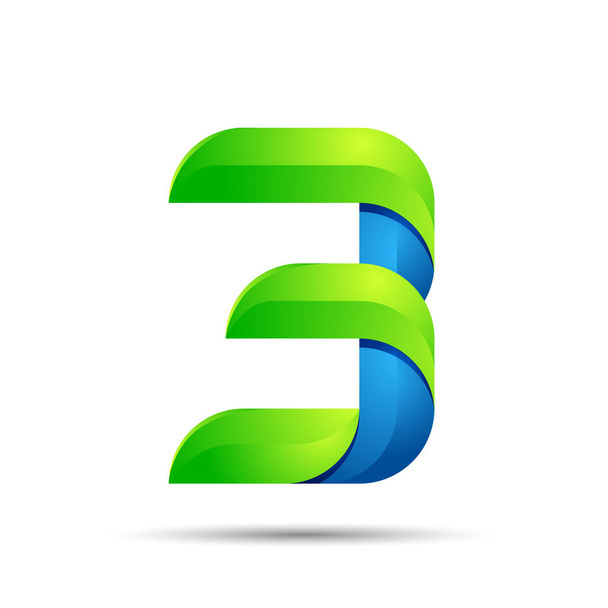 vector 3d Number three 3 logo with speed green leaves. Ecology design for banner, presentation, web page, card, labels or posters. - Vector, imagen