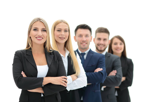 Team of successful and confident people posing on a white backgr - Фото, изображение