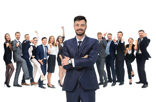 щаслива успішна команда бізнесу ізольована на білому тлі
 - Фото, зображення