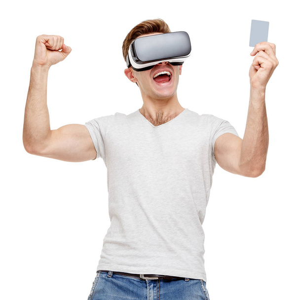 Man with virtual reality goggles - Foto, afbeelding