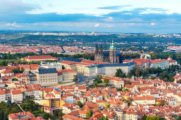 The aerial view of Prague City from Petrin Hill, Czech Republic - 写真・画像