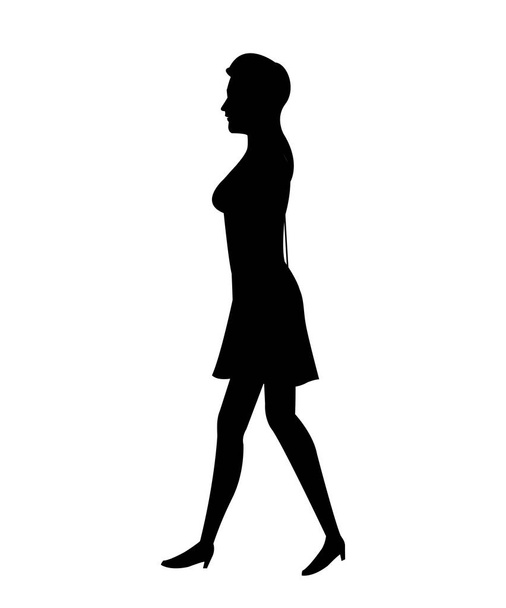 силуэт женщина с платье ходьба
 - Вектор,изображение