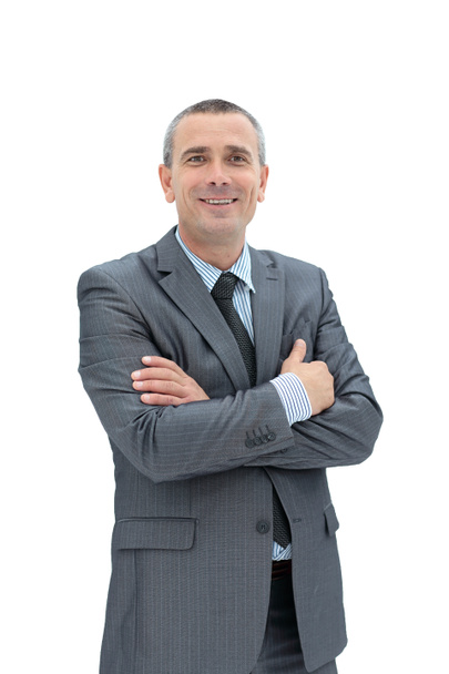 успішний щасливий бізнесмен у сірому діловому костюмі і краватці
 - Фото, зображення
