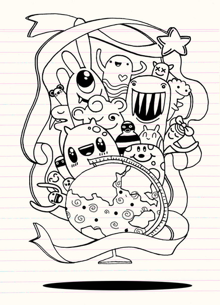 Hipster Käsin piirretty Hullu doodle Monster City, piirustus style.Vecto
 - Vektori, kuva