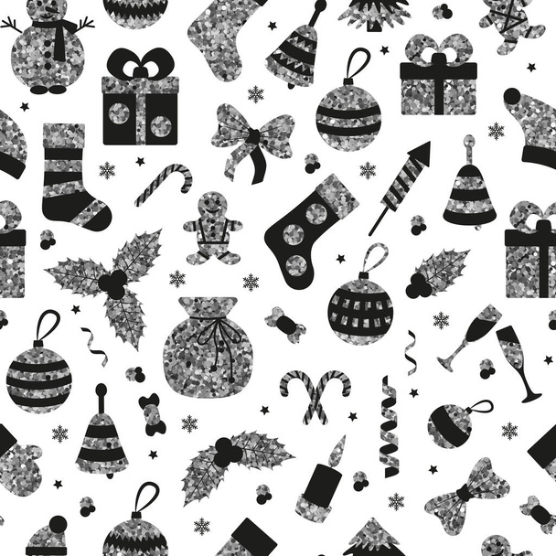 Patrón sin costuras de Navidad con muchos juguetes de plata de invierno. Ilustración vectorial
. - Vector, Imagen