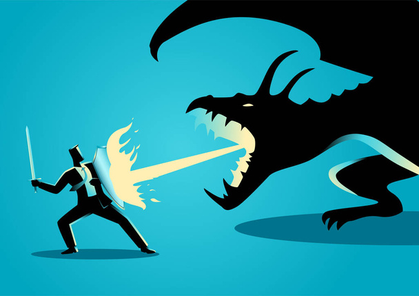 Zakenman vechten een draak - Vector, afbeelding