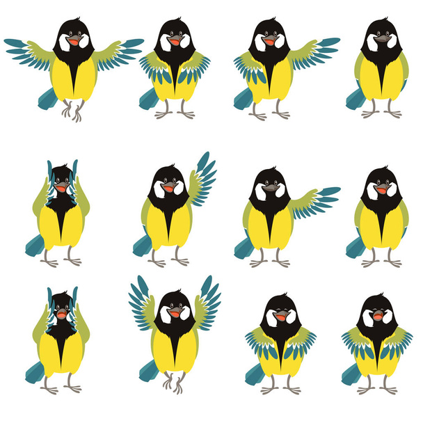 Flat icons of titmouse set - Vector, Image
