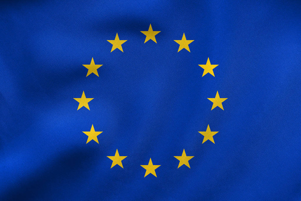 Flag of Europe waving, real fabric texture - Foto, Imagem