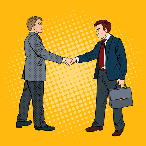 Pop Art Businessmen Shaking Hands Business Agreement. Vector illustration - Vector, Image
