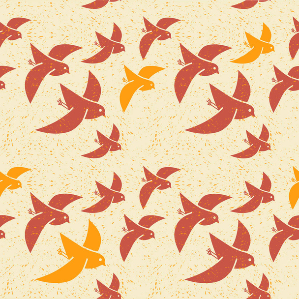 seamless vector pattern of stylized birds flying south for the winter - Vektör, Görsel