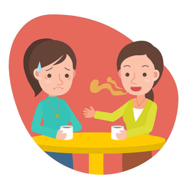 young women get annoyed because of her friend's bad breath - Vector, Image