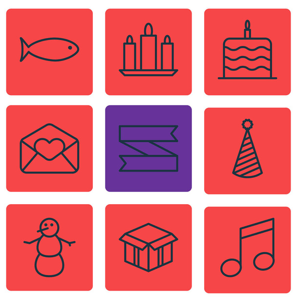 Set de 9 iconos navideños. Puede ser utilizado para el Web, móvil, interfaz de usuario y diseño infográfico. Incluye elementos como Navidad, Nota, Vela y más
. - Vector, Imagen