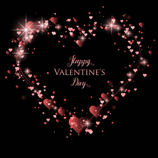 Happy Valentine's Day lettering Greeting Card on black background, vector illustration - Вектор,изображение