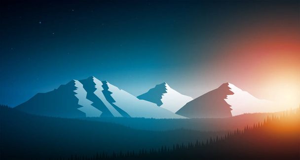 山のチェーンの夕日 - ベクター画像