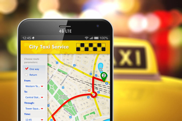 Smartphone-val taxi szolgáltatás internet alkalmazás - Fotó, kép