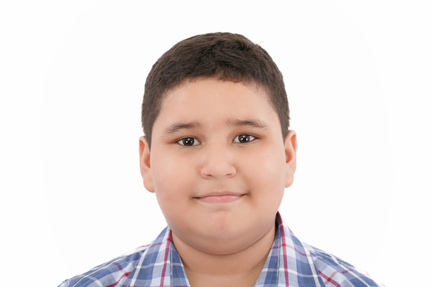 Portrait of happy little boy over white background - Photo, Image