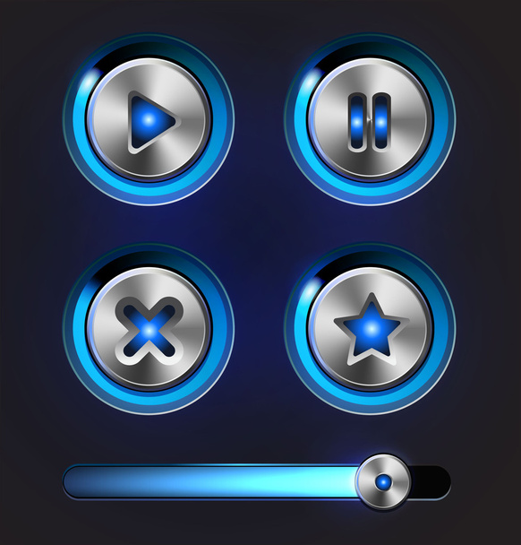 Glossy metal buttons with track bar. - Vector, Image