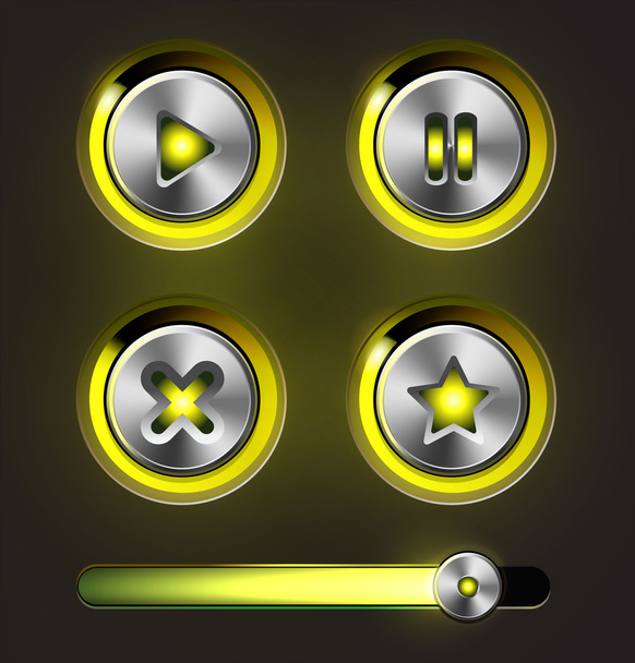 Glossy metal buttons with track bar. - Vector, afbeelding