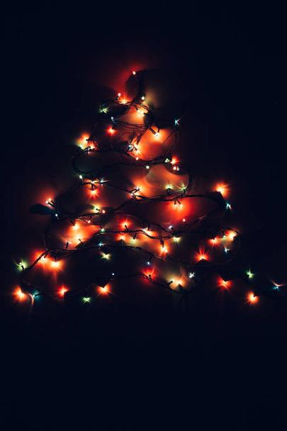 Vibrant Christmas Lights Form a Tree - Photo, Image