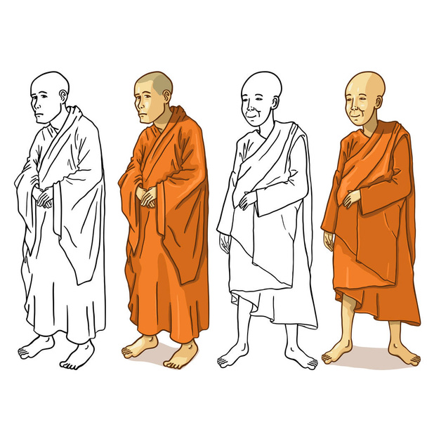 Conjunto de personajes monje budistas
 - Vector, Imagen