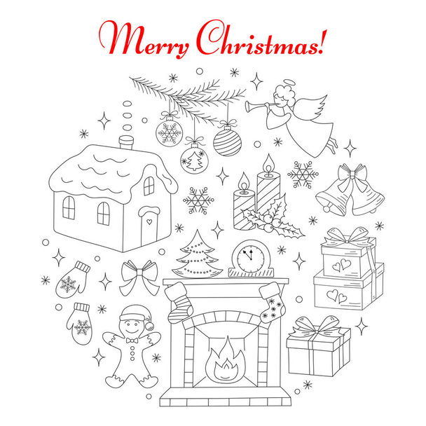 Natal e Ano Novo conjunto de ícones de linha de férias
 - Vetor, Imagem