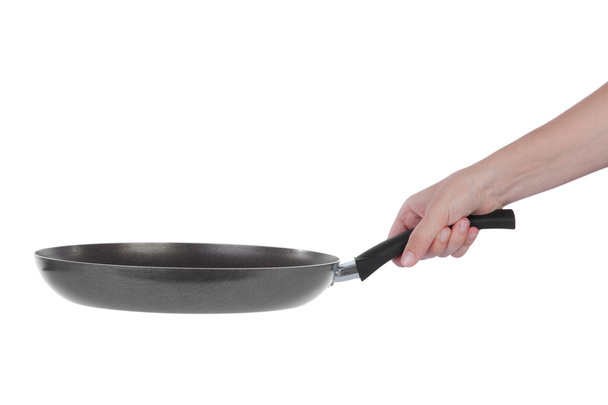 Рука держит тефлон сковороду изолированы на белом фоне
 - Фото, изображение