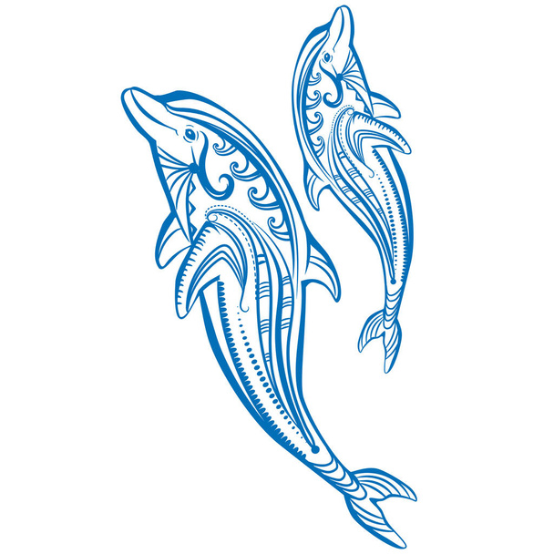 Two dolphins Sketch of decorated blue dolphin  - ベクター画像