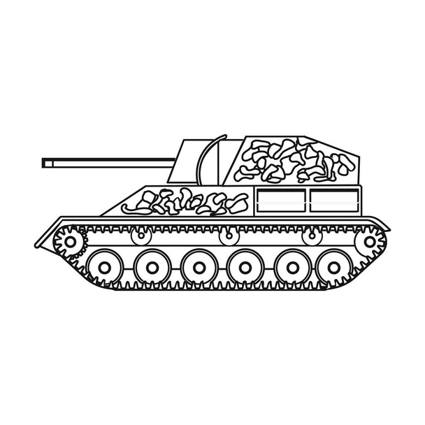 Military tank icon in outline style isolated on white background. Military and army symbol stock vector illustration - Вектор, зображення