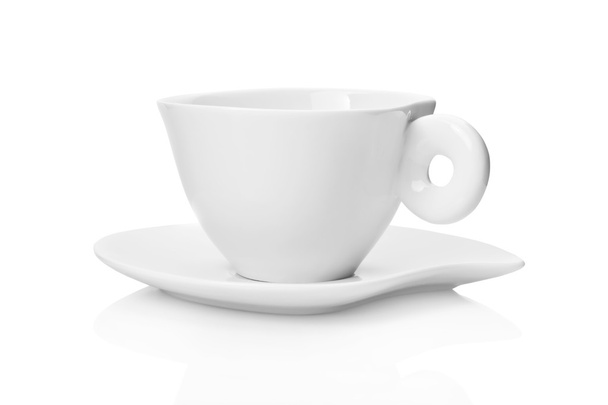 Fehér tea csésze és csészealj elszigetelt fehér background - Fotó, kép