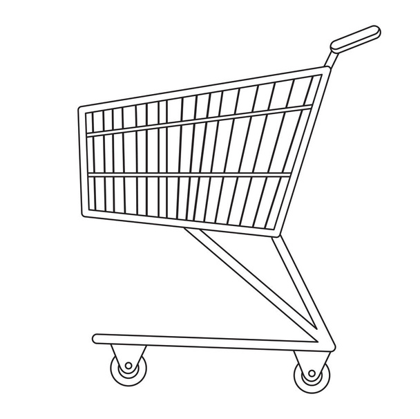 Winkelen karren pictogram lijn, schets, doodle stijl. Metalen Transportkar, aankopen in een supermarkt geïsoleerd op een witte achtergrond. Symbool, teken. Vectorillustratie - Vector, afbeelding
