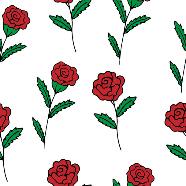 Цветочный бесшовный узор с красными розами
 - Вектор,изображение