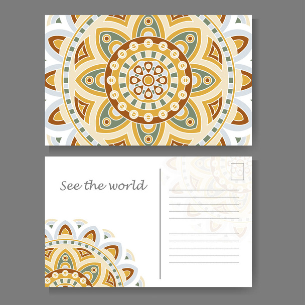 Template for business, invitation card. Postcard background with mandala element. Decorative ornamental design - Vector, Image