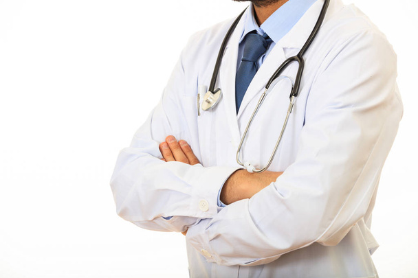 Doktor s stetoskop na bílém pozadí - Fotografie, Obrázek
