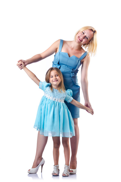 Happy mom and daughter on white - Foto, Imagem
