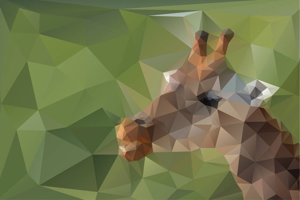 Low poly, triangular, giraffe head on green polygonal background - Vector, Image