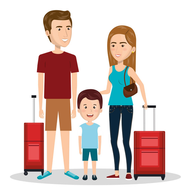 family travel with suitcases - Vector, Image